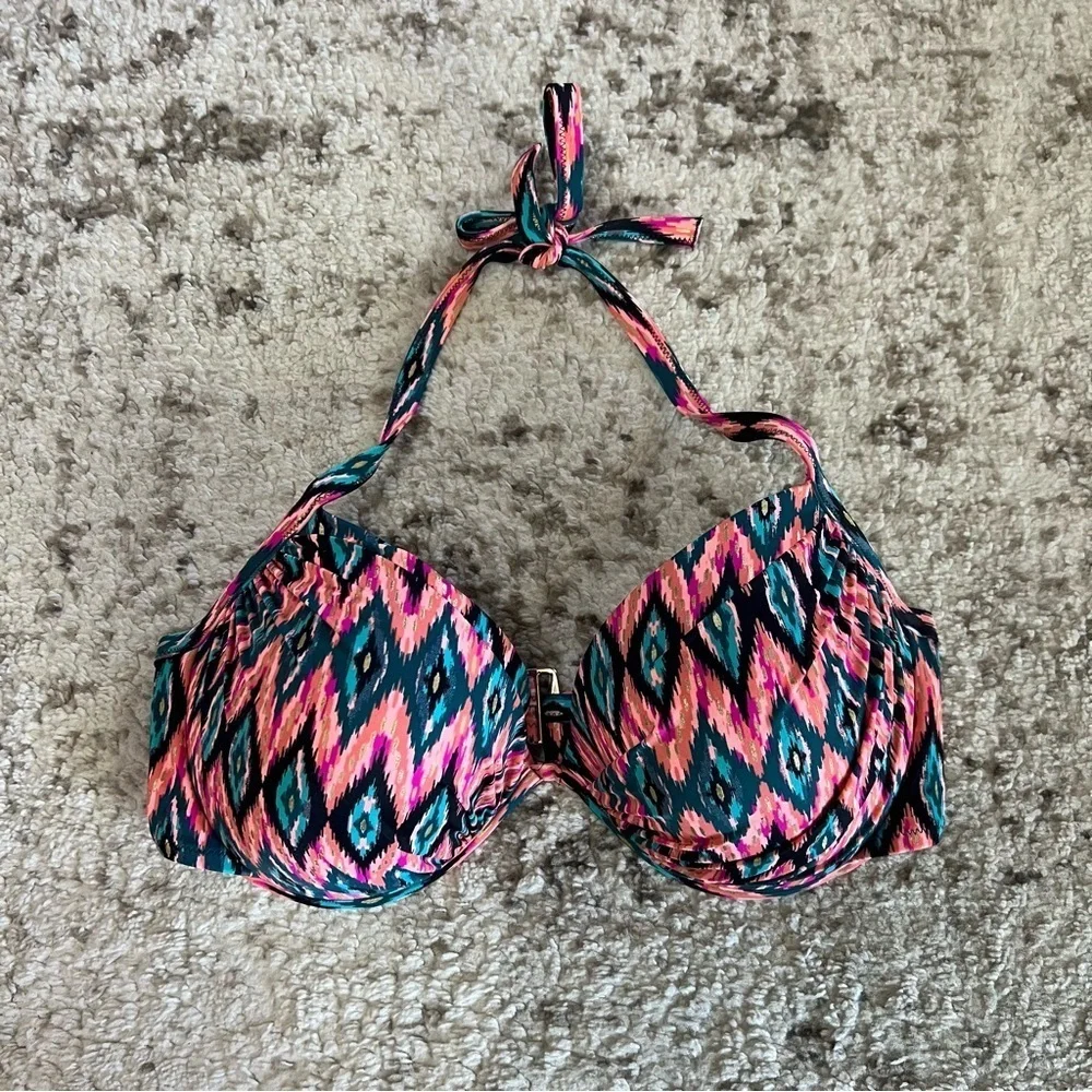 Shade & Shore Peach and Blue Geometric Underwire Bikini Top size 38DD